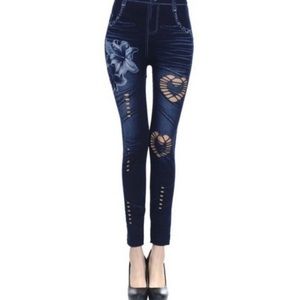 New Sick Fashion Heart Stretchy Jean Style Leggings Lily Hollow Seconds